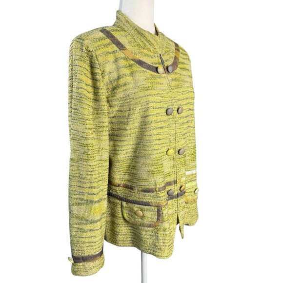 Ming Wang Women's Blazer Jacket Size L Yellow Green Textured Knit Button/Zip - Picture 11 of 11